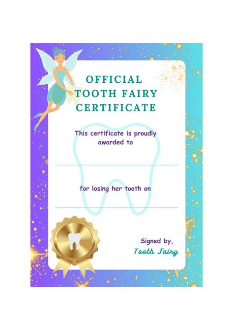 Tooth Fairy Certificate Printable Instant Download Boy Girl Lost Teeth ...