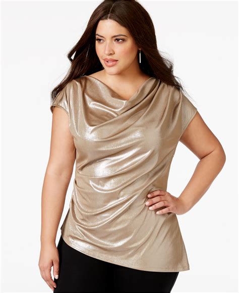 Lyst Calvin Klein Plus Size Metallic Cowlneck Top In Metallic