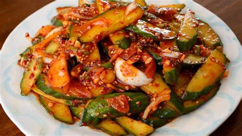 Spicy cucumber side dish Oi muchim 오이무침 Korean cucumber side dish