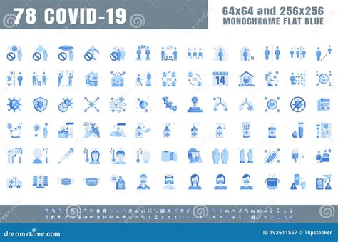 Vector Of Covid Prevention Monochrome Flat Blue Icons