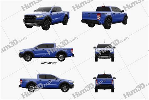 Ford Ranger Double Cab Raptor 2018 Blueprint Template - 3DModels.org