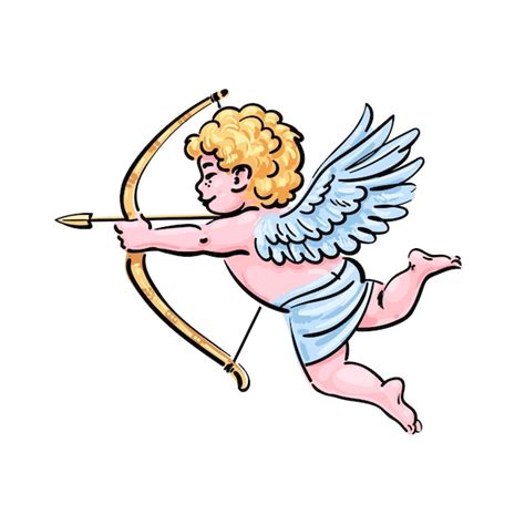 Premium Vector Cartoon Hand Drawn Cupid Aiming A Bow And Arrow