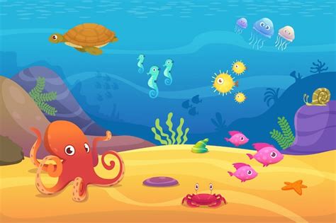 La Vie Sous Marine Aquarium Dessin Anim Poisson Oc An Et Mer Animaux