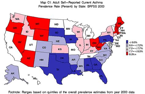 Cdc Asthma Brfss 2000 Prevalence Tables And Maps Map C1 Color