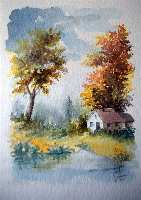 Cet Article N Est Pas Disponible Etsy Paysage Automne Aquarelle