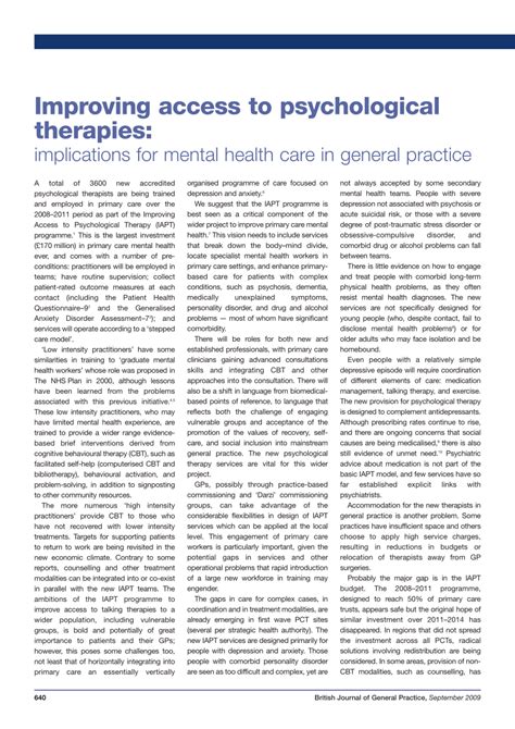 Pdf Improving Access To Psychological Therapies Implications For