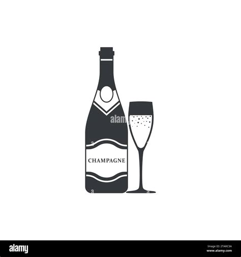 Champagne Bottle And Champagne Glass Icon Vector Isolated On White