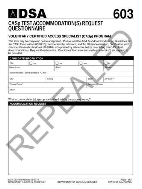 Fillable Online Form Dsa Casp Test Accommodation S Request