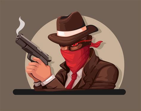 Mafia Wear Mask And Holding Gun Character Mascot Cartoon Illustration
