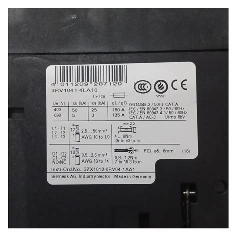 Siemens 3RV1041 4LA10 Circuit Breaker