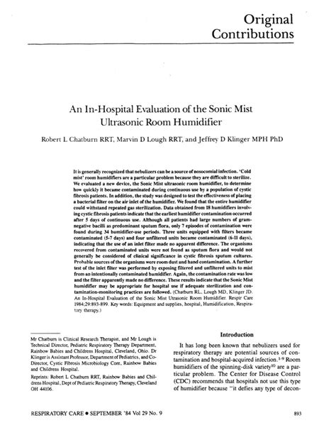 PDF An In Hospital Evaluation Of The Sonic Mist Ultrasonic Room