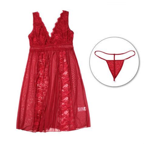 Plus Size Women Sexy Lingerie Babydoll Sleepwear Lace Dress Thong Pajamas Set US EBay