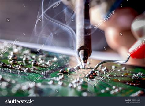 Technician Repair Electronic Circuit Board Soldering Stock Photo