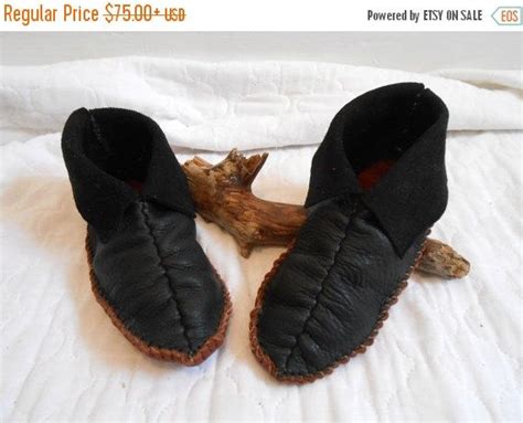 Center Seam Moccasins Black Leather Mocs Custom Handmade Native