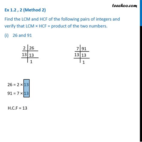 Ex I Find The Lcm And Hcf Of The Following Pairs Of Integer