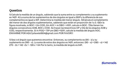 SOLVED 1 Calcule la medida de un ángulo sabiendo que la suma entre