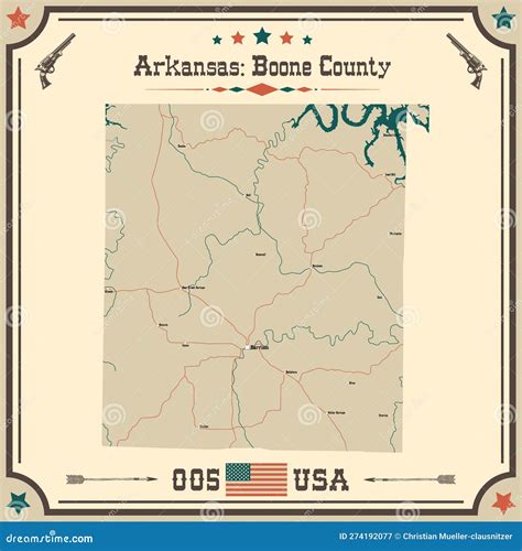 Vintage Map Of Boone County In Arkansas Usa Stock Vector