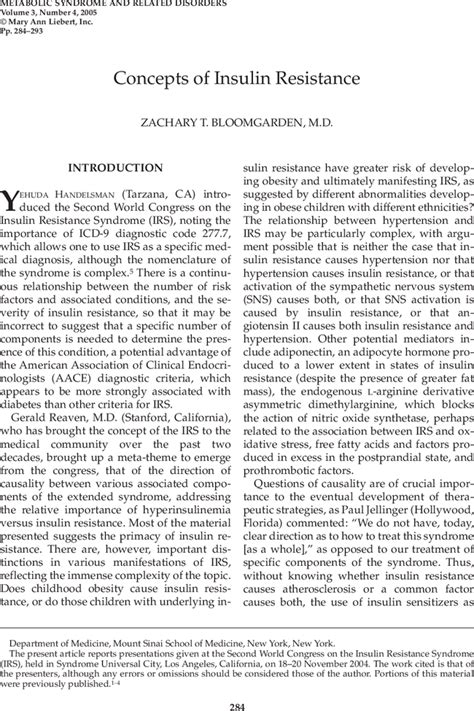 Concepts Of Insulin Resistance Metabolic Syndrome And Related Disorders