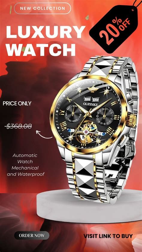 Oupinke Mens Automatic Watch Diamond Skeleton Mechanical Self Winding