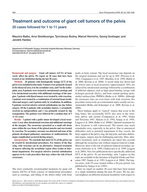 Pdf Treatment And Outcome Of Giant Cell Tumor Of The Pelvis