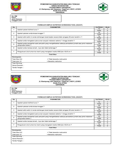 Formulir Simple Nutrition Screening Tool Snast Pdf