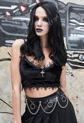 Woman Gothic Cool Dark Style Velvet Floral Lace Decorated Breast Wrap Lingerie Top Costume