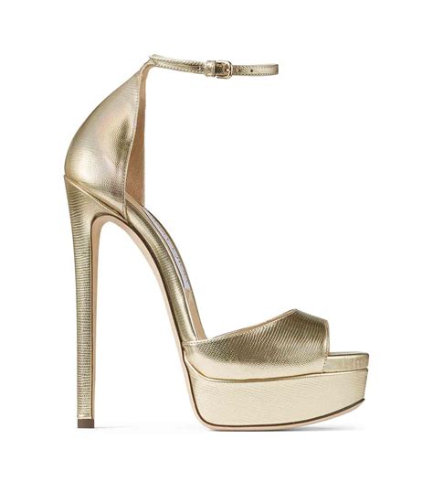 Jimmy Choo Max Leather Lizard Embossed Platform Sandals In Metallic