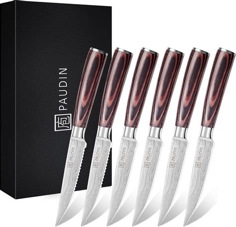 Paudin Steak Knives Set Of 6 Sharp Serrated Steak Knife 45 Inch