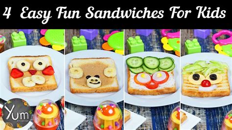 4 Easy Fun Sandwiches For Kids Youtube