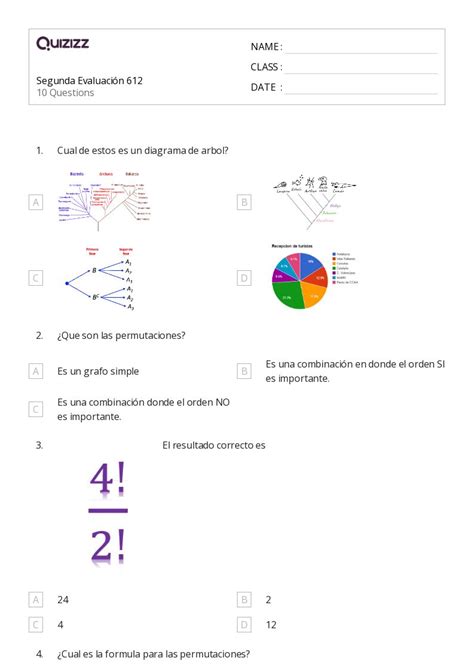 Permutaciones Hojas De Trabajo Para Grado En Quizizz Gratis E