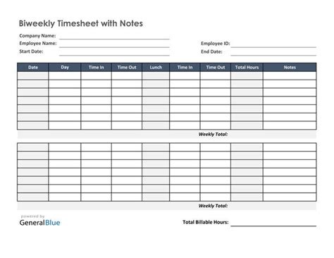 Efficient Biweekly Timesheet with Notes