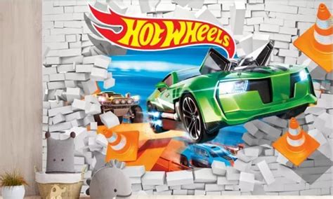 Papel De Parede Hot Whels Verde Quebrando Parede E Cones Frete grátis