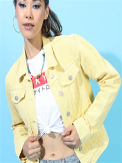 Buy Tokyo Talkies Women Yellow Solid Denim Jacket Jackets For Women