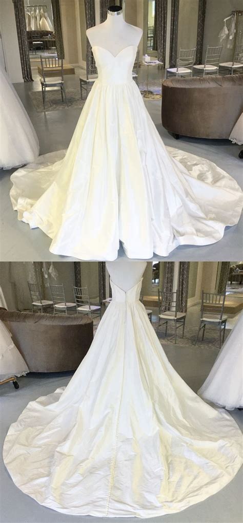 Strapless Sweetheart Chapel Train Taffeta Wedding Dresses Ball Gowns