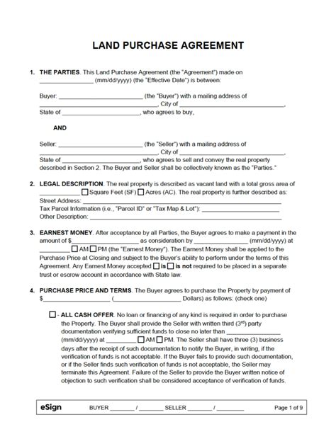 Free Printable Land Purchase Agreement