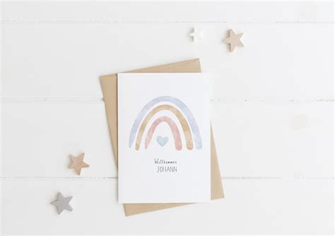 Individualisierbare Karte Zur Geburt Mit Name Regenbogen Etsy