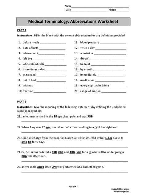 Free Printable Medical Terminology Worksheets