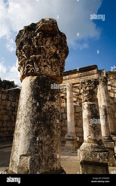 Ruins Of The Old Synagogue In Capernaum By The Sea Of Galilee Israel