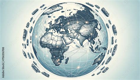 Illustrated Global Maritime Trade Routes Map,A stylized illustration of ...