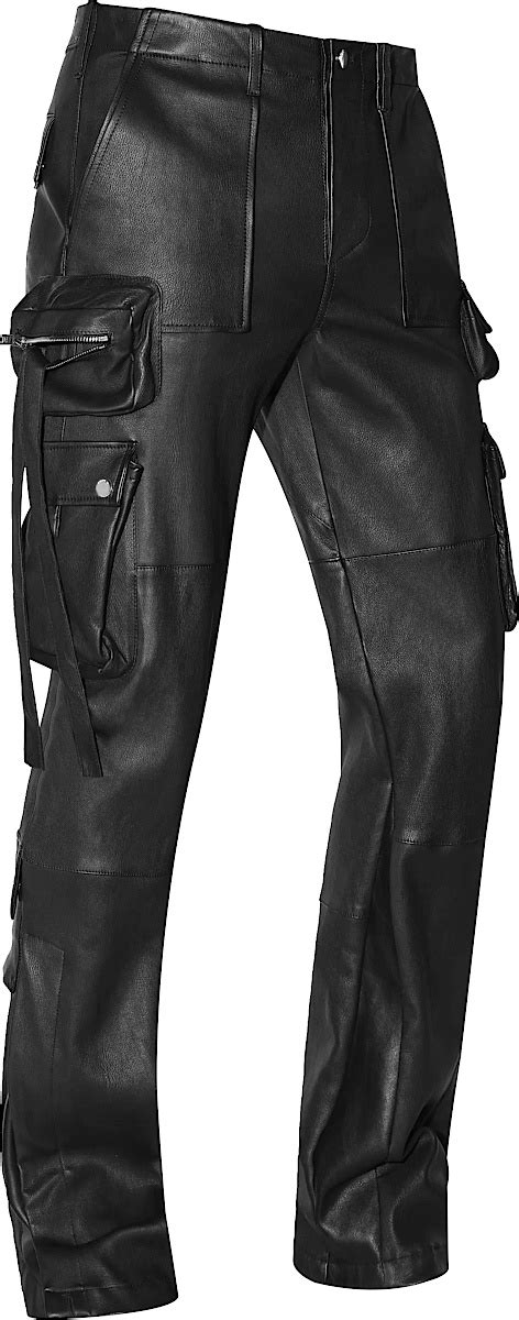 Amiri Black Leather Flared Tactical Cargo Pants Inc Style