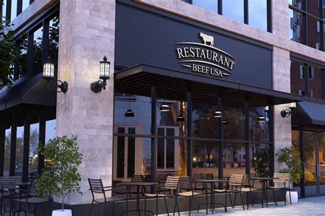 D Chrome Logo Mockup On Modern Restaurant Facade On Behance