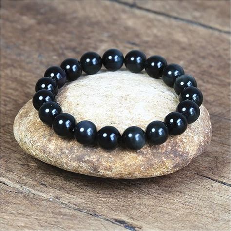 Huijunwenti Mm Black Obsidian Naturstein Perlen Armband