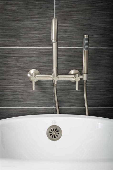 Contemporary Wall Mount Tub Filler Faucet in Brushed Nickel with Levers ...