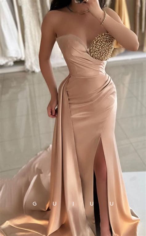 G3386 Sexy And Hot Sheath And Mermaid Sweetheart High Side Slit Sweep Tr