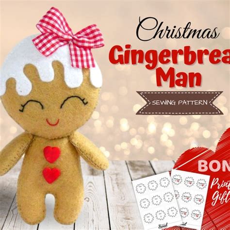 Gingerbread Man Felt Christmas Ornament Felt Sewing Pattern Etsy