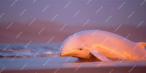 Vintage colored photograph of an albino beluga whale in the desert at ...