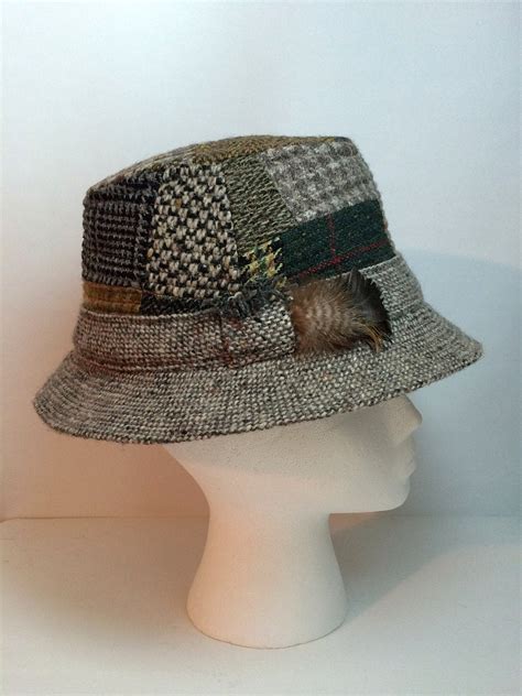 Hanna Hats Plaid Patchwork Bucket Mens Wool Fedora Fishing