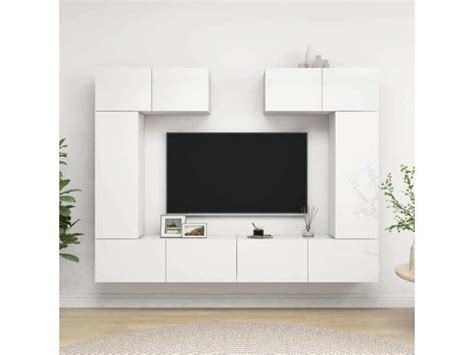 Ensemble De Meuble Tv Pcs Bancs Tv Armoires De Rangement Blanc