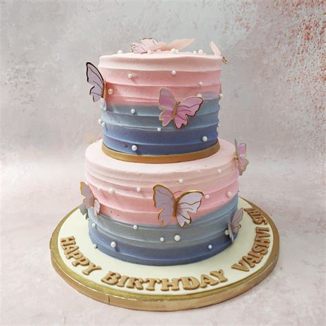 Pink and Purple Butterfly Cake | Two tier Butterfly Theme Cake ...