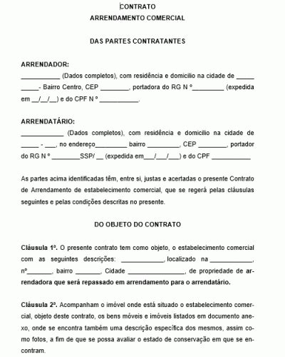 Referência Para Um Contrato De Arrendamento Comercial Modelo Gratuito